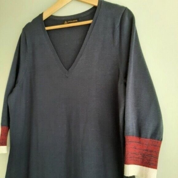 LOVE & LEGEND / Midi Sweater Dress V-neck Navy Blue PLUS Sz 2X - Picture 3 of 8